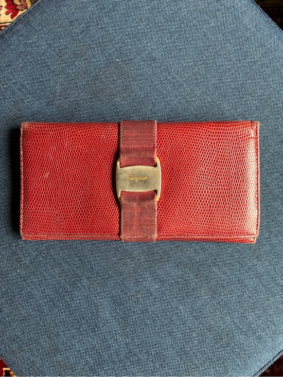 Salvatore Ferragamo Handbags - Salvatore Ferragamo Bordeaux Textured Leather Bow-Accent Wallet Purse